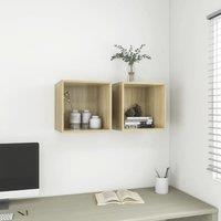 Berkfield Home Wall Cabinets 2 pcs Sonoma Oak 37x37x37 cm Engineered Wood in Brown | Size: 37 x 37 x 37 cm