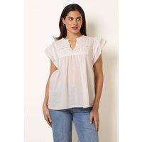 Blue Vanilla Women's Ivory Short Sleeve Slip On V-neck Top | Size: Medium