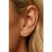 MUCHV Women's Mama Script Stud Earrings in 18k Gold or Silver