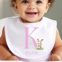 Aye Do Gifts Women's Personalised Pink Initial Bunny Baby Outfit: Bib in White
