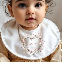 Aye Do Gifts Women's Personalised Pink Flower Heart Name Baby Outfit: Bib in White