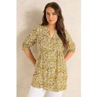 Evans Women's Floral Pintuck Blouse in Green | Size: 22-24