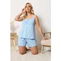 Yours Women's Heart Cami Short Pyjama Set in Baby Blue | Size: 14-16