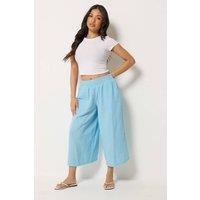 PixieGirl Women's Petite Cheesecloth Cropped Wide Leg Trousers in Baby Blue | Size: 8