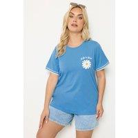 Yours Women's Varsity Trim Daisy T-Shirt in Blue | Size: 16