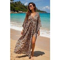 Lovii Women's Boho Leopard Print Beach Kaftan Dress
