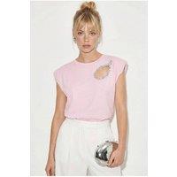 Bianco Lucci Women's Cut Out Crew Neck T-Shirt in Light Pink | Size: Medium