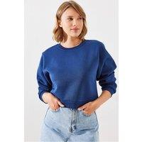 Bianco Lucci Women's Oversized Knitted Crew Neck Sweatshirt in Navy | Size: XL