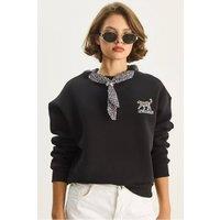 Bianco Lucci Women's Crew Neck Sweatshirt with Print Accessory in Black | Size: Small