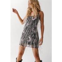 NastyGal Women's Moon & Star Sequin Tassel Mini Dress in Black | Size: 6