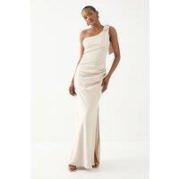 MissPap Women's Asymmetric Shoulder Bow Detail Bridesmaid Dress in Champagne | Size: 12