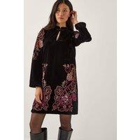 Monsoon Women's Faye Floral Velvet Mini Tunic Dress Black | Size: 10