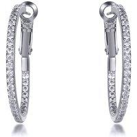 Jewelco London Women's Silver Round CZ Inside Out Pave Eternity Hoop Earrings 31mm