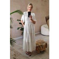 Izabel London Women's Short Sleeve Crochet Maxi Dress in White | Size: 16