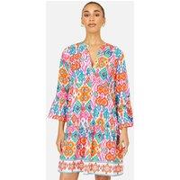Yumi Women's Multicolour Ikat Print Viscose Beach Tunic in Fuchsia | Size: 14