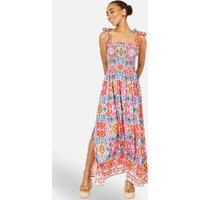 Yumi Women's Multicolour Ikat Print Maxi Viscose Sun Dress in Off-White | Size: 8
