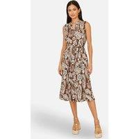 Yumi Women's Brown Leaf Print Shirtdress in Chocolate | Size: 10