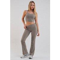 BCouture Women's Flared Leggings & Cropped Tank Top Set in Olive | Size: 2XL
