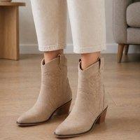 Truffle Collection Women's Ankle Boots Zip Microfibre Pointed Toe Block Heel Shoes in Stone | Size: 5