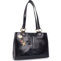 Catwalk Collection Handbags Women's Bellstone Leather Shoulder Tote Bag With Three Compartments in Black | Size: Medium