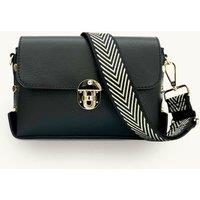 Apatchy London Women's The Bloxsome Black Leather Crossbody Bag With Black & Gold Chevron Strap