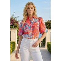 Roman Women's Abstract Print Button Up Blouse in Orange | Size: 20