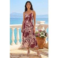 Roman Women's Petite Leaf Print Button Midi Dress in Wine | Size: 18