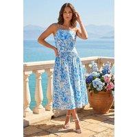 Roman Women's Petite Floral Strappy Drop Waist Dress in Blue | Size: 14