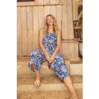 Weird Fish Women's Nalani Printed Viscose Jumpsuit in Dark Indigo | Size: 8