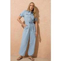 Long Tall Sally Women's Tall Denim Elasticated Jumpsuit in Light Blue | Size: 20