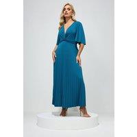 Yours Women's Knot Pleated Maxi Dress in Teal | Size: 22