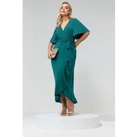 Yours Women's Ruffle Hem Wrap Dress in Teal | Size: 26-28