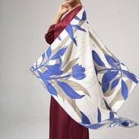 Silk and Bears Women's Navy Botanical Print Silk Twill Scarf - 100% Mulberry Silk, Hand-Rolled Edges, Artisan Gift | Size: 10-12R