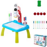 Living and Home Rocket-Themed 32 Patterns Drawing Projector Table Set for Kids in Blue