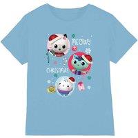 Gabby's Dollhouse Universal Meowy Christmas Kids T-Shirt, Light Blue | Size: 12-13 Years