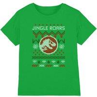 Jurassic World Universal Christmas Jumper Jingle Roars Kids Tee, Green | Size: 7-8 Years