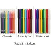 SHEDS AND FENCE LTD 24 Colour Pen Set Fibre Brush Magic Markers Kids Art Supplies