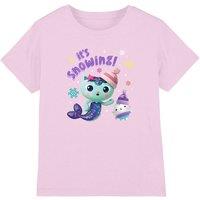Gabby's Dollhouse Mercat Its Snowing Christmas Kids T-Shirt, Pink | Size: 12-13 Years