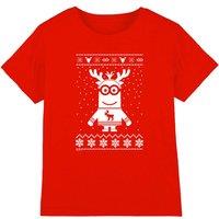 Despicable Me Reindeer Ugly Christmas Jumper Kids T-Shirt, Red | Size: 12-13 Years