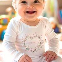 Aye Do Gifts Girl's Personalised Pink Flower Heart Name Baby Outfit: Baby Grow in White | Size: 6-12 m