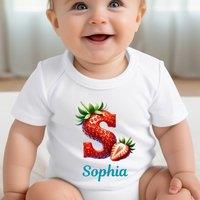 Aye Do Gifts Personalised Strawberry Initial & Name Baby Outfit - Vest in White | Size: 0-3 m