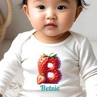 Aye Do Gifts Personalised Strawberry Initial & Name Baby Outfit - Baby Grow in White | Size: Newborn