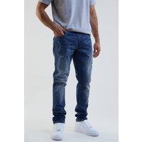 BCouture Men's Taper Fit Stretch Denim Jeans in Dark Blue | Size: 34R