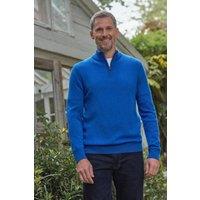 WoolOvers Men's Mens Cashmere & Merino Zip Neck Jumper in Bright Blue | Size: Large