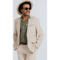 Dobell Men's Oatmeal Linen Suit Jacket in Beige | Size: 44R