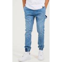 Brave Soul Men's Slim Fit Cuffed Carpenter Style Jeans in Light Blue | Size: 34R