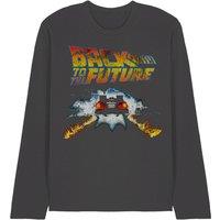 Back To The Future Delorean Long Sleeve T-Shirt, Charcoal | Size: Small