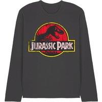NBCU Jurassic Park Distressed Logo Long Sleeve T-Shirt, Charcoal | Size: Small