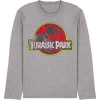 NBCU Jurassic Park Distressed Logo Long Sleeve T-Shirt, Athletic Heather in Light Grey | Size: 2XL