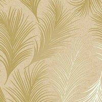 Holden Decor Metallic Feather Leaf Motif Textured Wallpaper in Gold
